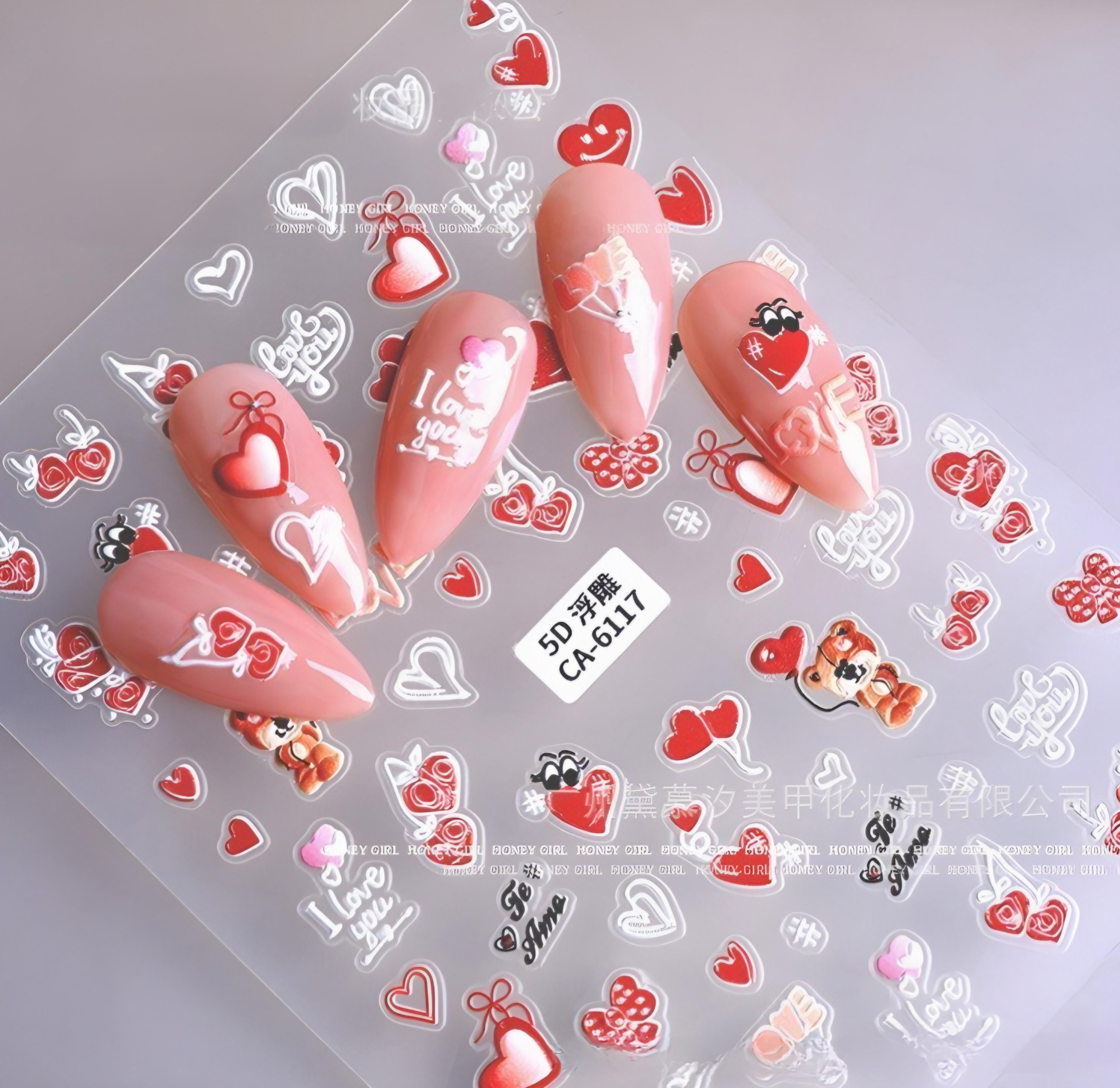 Sticker Nail 5D Lụa Nổi | LOVE Tim Đỏ | Hình Dán Móng Tay CA