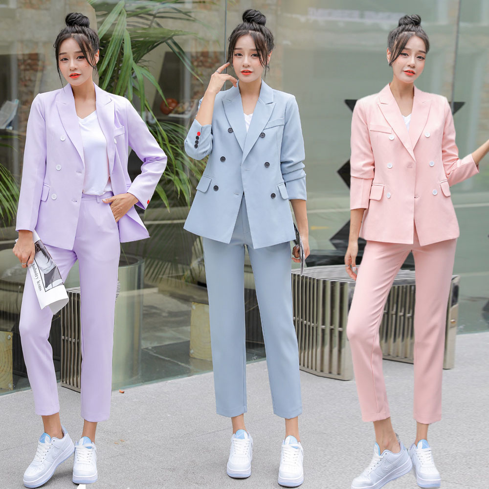 2 PSC Women Korean style Business Jacket fashion slim Suit fit casual  blazer and pants formal professional Ladies Two Piece Set