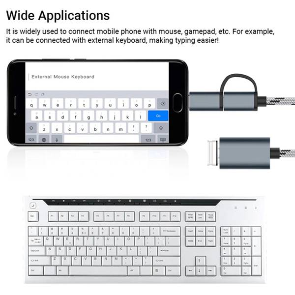 -2 in 1 USB OTG Cable Type-C/Micro-USB to USB 3.0 Adapter Braided Designed Data Transfer Cable for Andriod Phone(Grey)