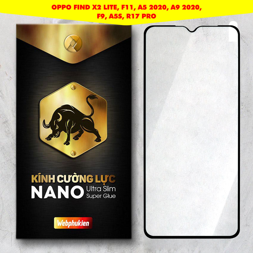 Kính cường lực cho oppo find x2 lite, f11, a5 2020, a9 2020, f9, a5s, r17 pro full màn hình hiệu webphukien combo 2022