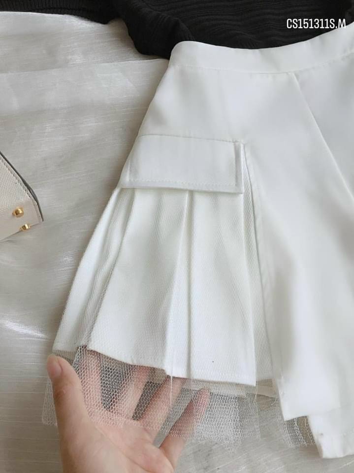 Chân Váy Xếp Ly Phối Lưới(có quần Trong)