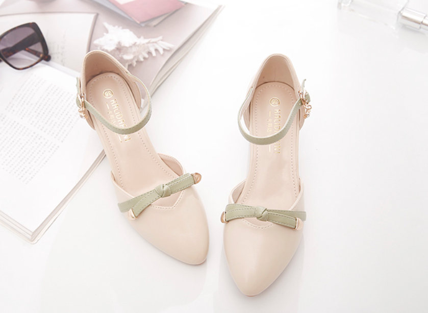 Giày Cao Gót Mũi Nhọn Đế Cao 5cm Đính Nơ