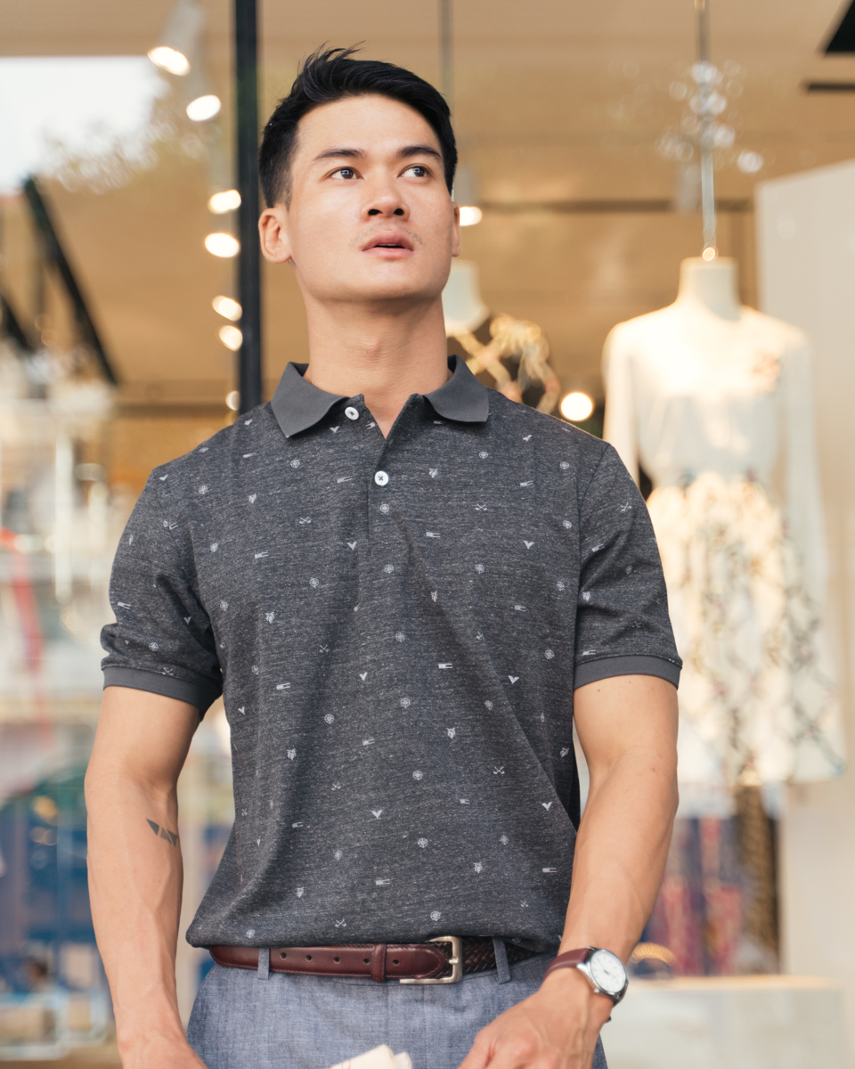 Áo Thun Nam Xám In Họa Tiết