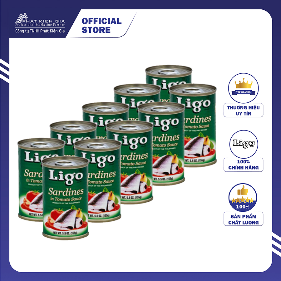 COMBO 10 Hộp Cá Mòi Sốt Cà Ligo 155g (Thương Hiệu Mỹ - SX Philipines)