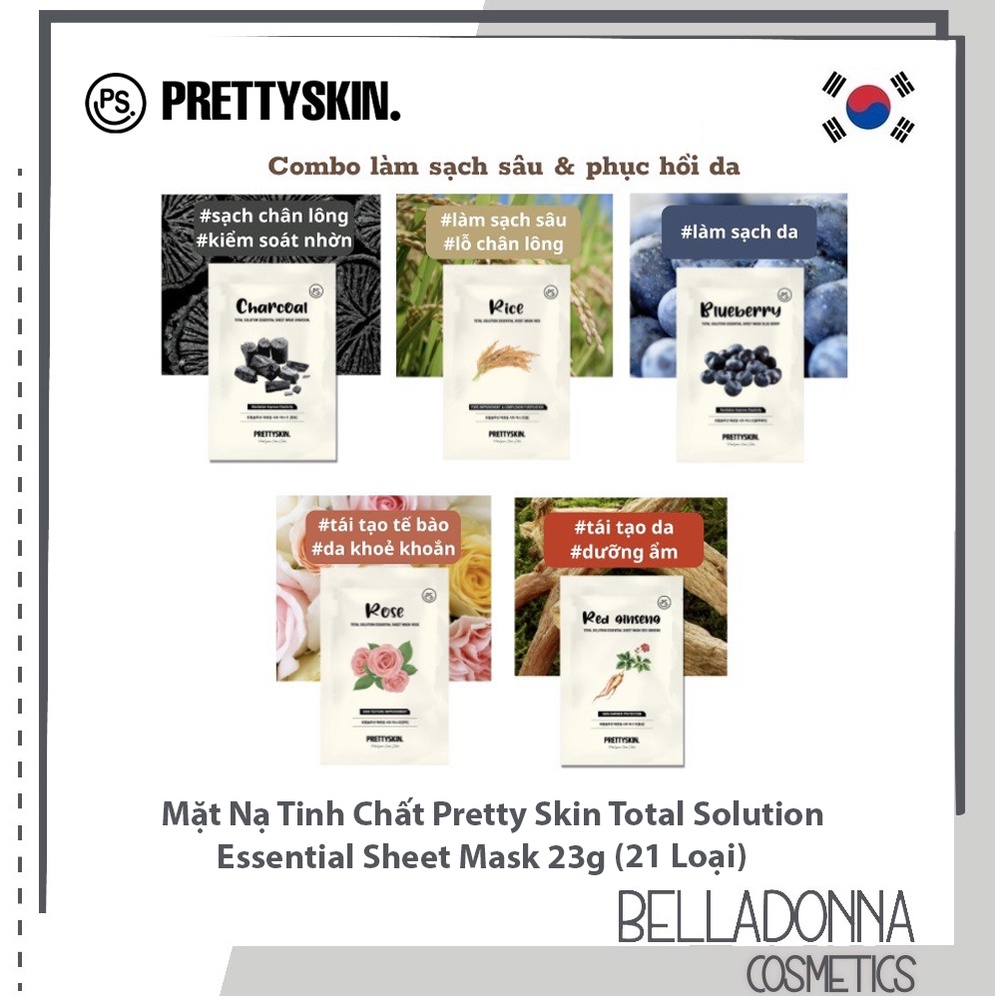 Mặt Nạ Tinh Chất Pretty Skin Total Solution Essential Sheet Mask 23g (21 Loại)