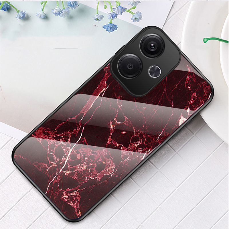 For Xiaomi Poco M6 Case Fashion Marble Tempered Glass Protector Soft Frame Silicon For Xiaomi Poco M6 4G Back Cover Phone Cases.