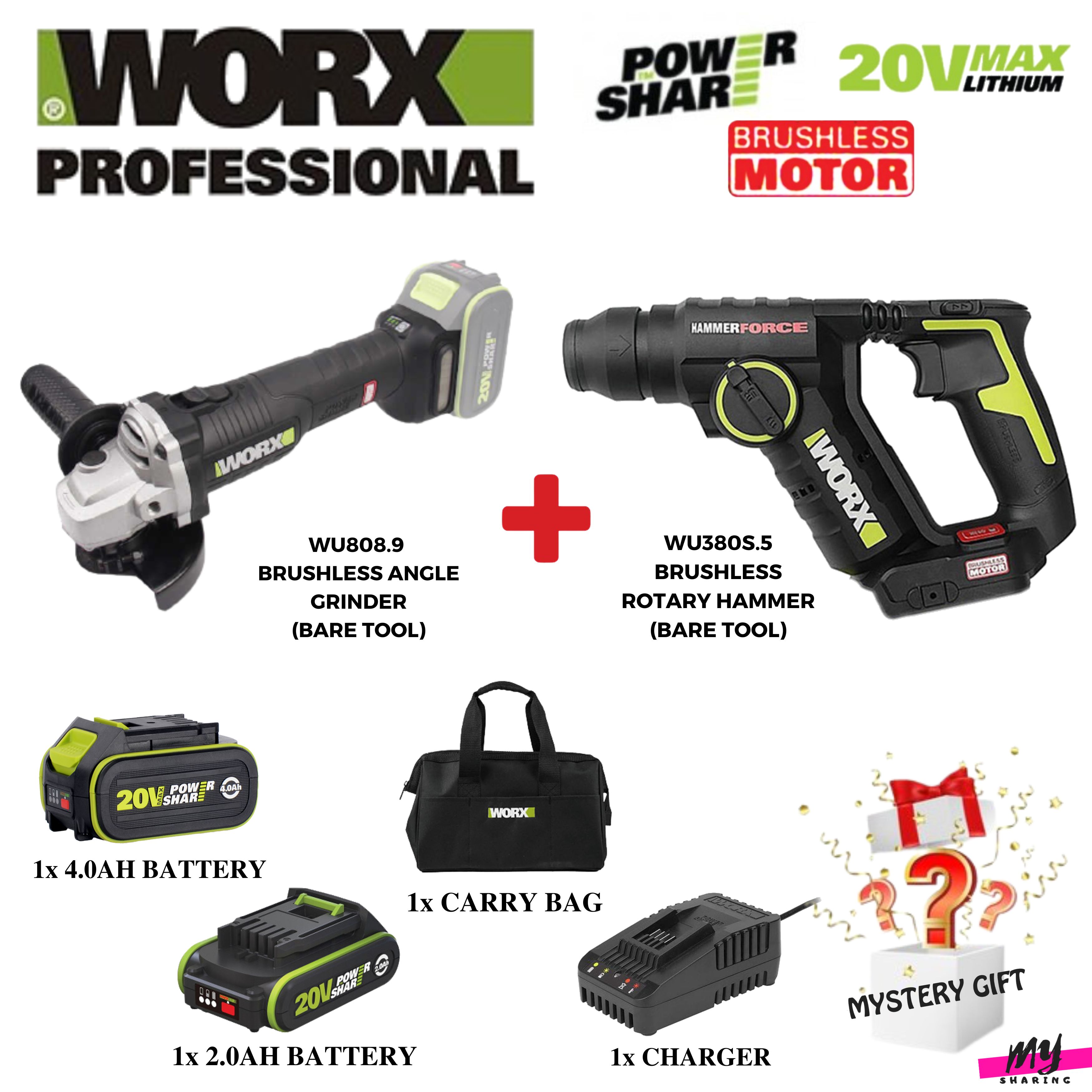 WU808 20V Brushless 100mm Angle Grinder 
