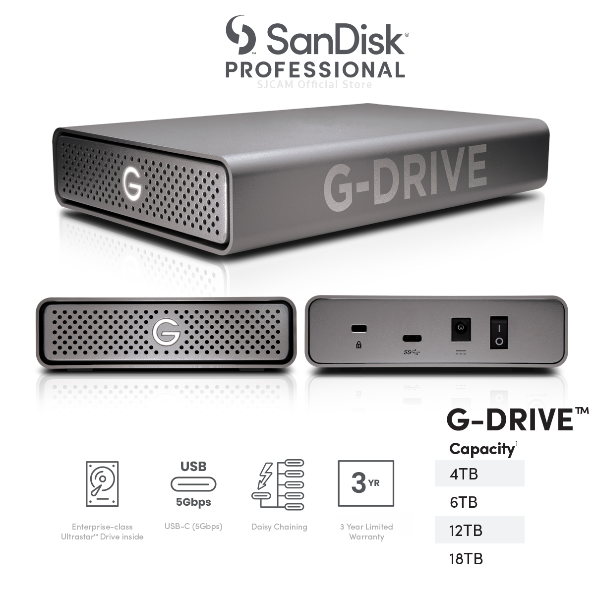 新品即決 SanDisk Professional USB-C対応 Ultrastarシリーズ搭載 大容量外付けハードディスク G-DRIVE  22TB [SDPHF1A-022T-SBAAD]