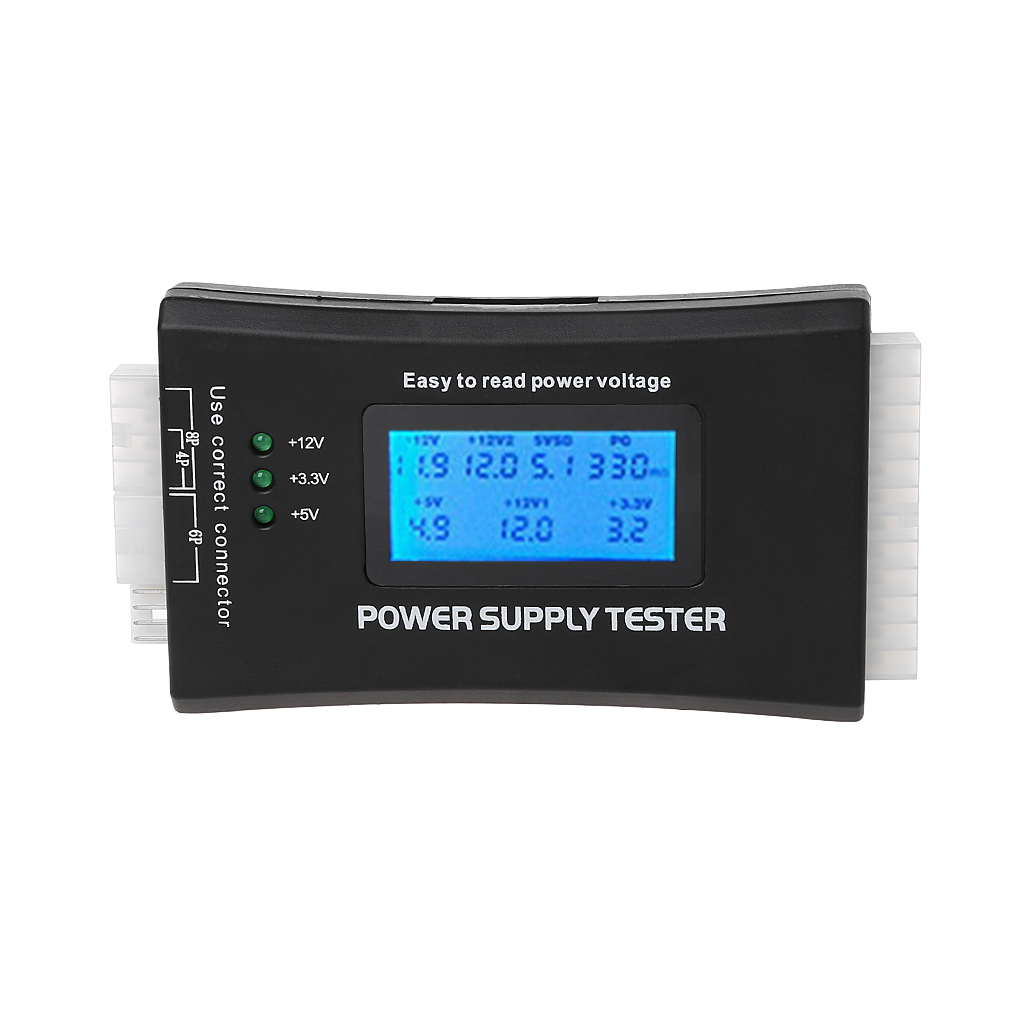 Power Supply Tester LCD Display Computer Power Supply Diagnostic Tester PC-power Supply/ATX /BTX /ITX Compliant Black