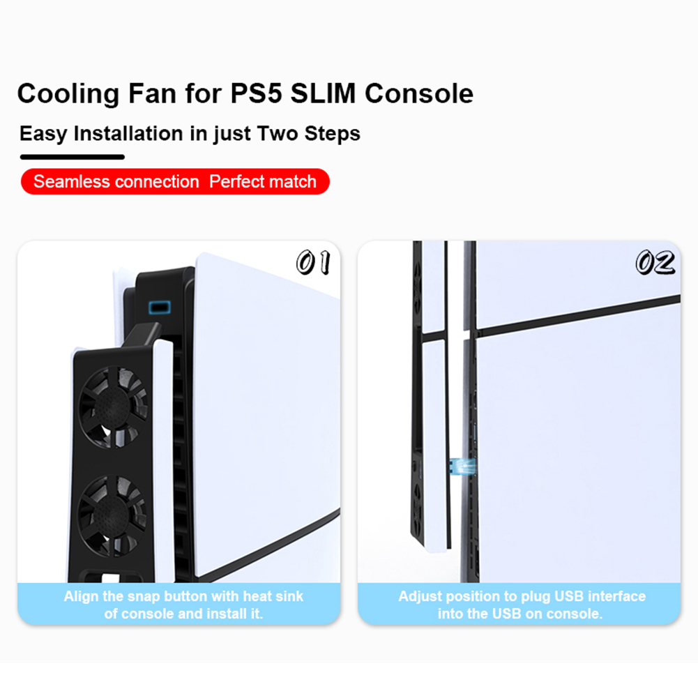 【Versatile】 Quiet Cooler Fan for PS5 Slim Console with Adjustable Speed Efficient Cooling System with USB 3.0 Port for Playstation 5 Slim.