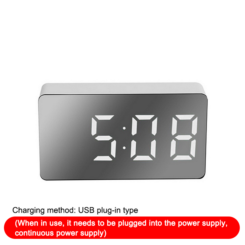 Mini LED Mirror Digital Table Alarm Clock Wake Up Light for Home Time Temperature Display Electronic Desktop Clock