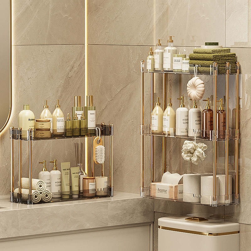 Kitchen shelves, wall-mounted non-perforated bathroom storage shelves, multi-layer vanity storage cabinets, cosmetics storage boxes