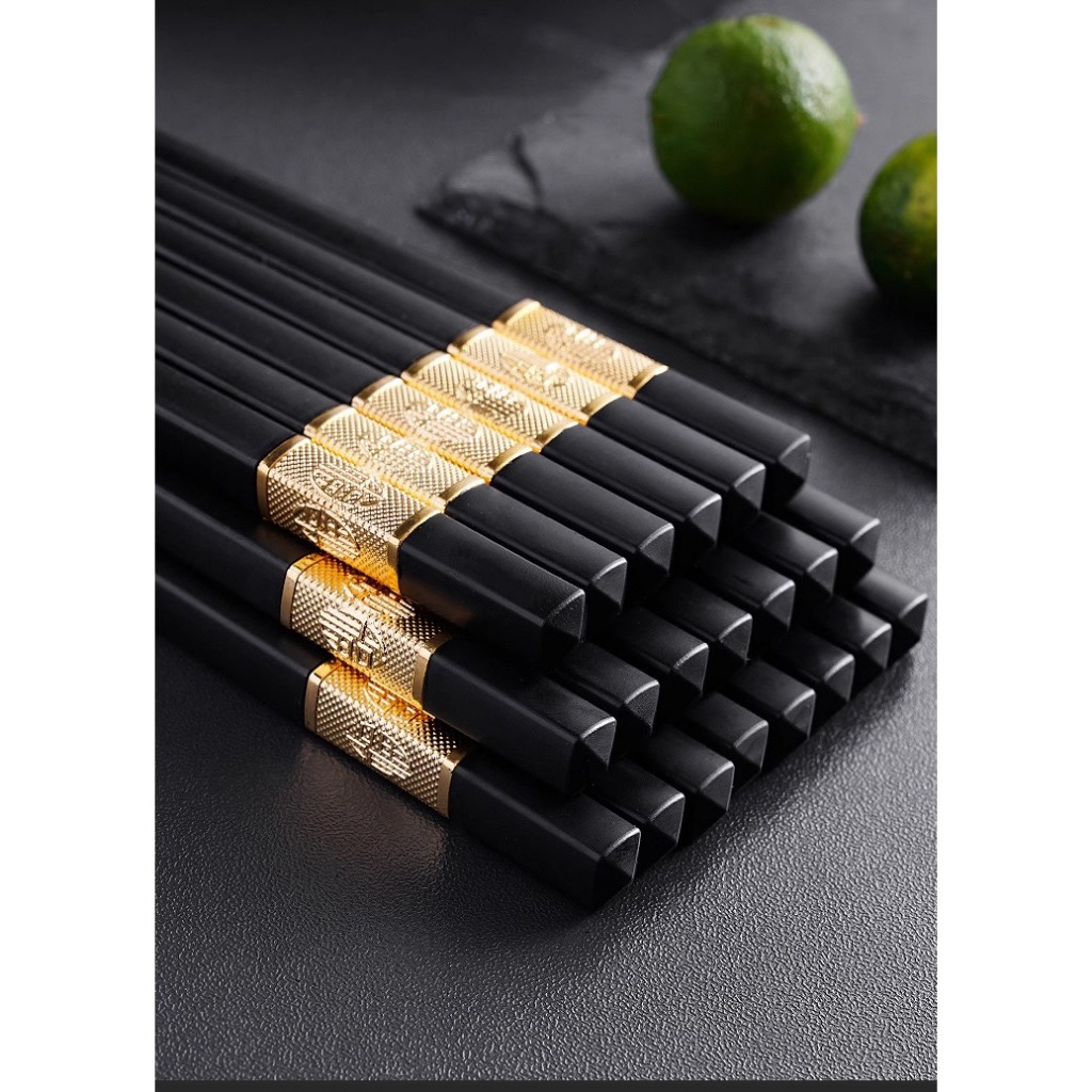 Bộ 10 Đôi Đũa Khảm Mạ Vàng Loại 1 Hàn Quốc