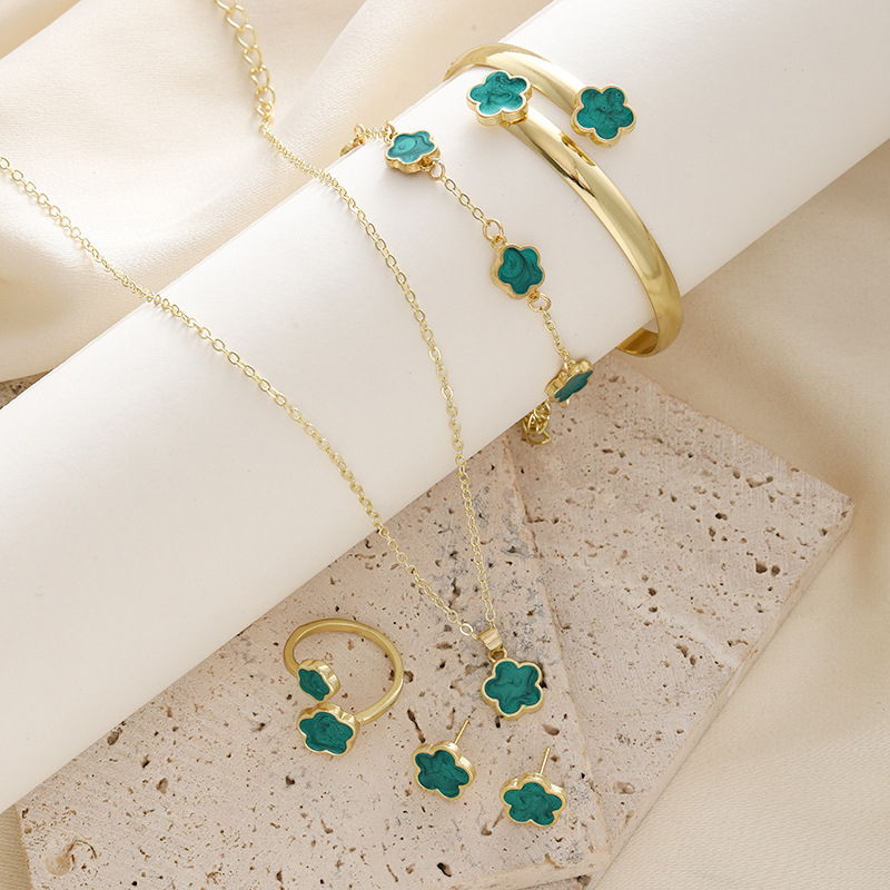 5Pcs/set Simple Versatile Five Leaf Clover Bracelets Ring Necklace ...