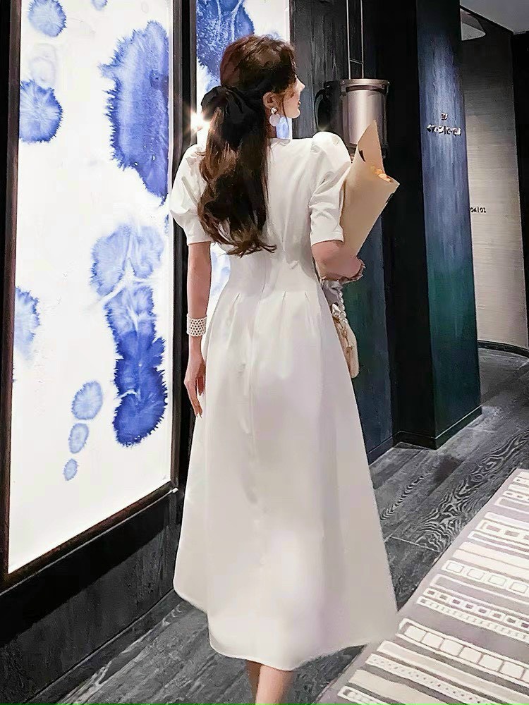 Đầm Midi cổ tròn chít eo 2 dáng váy
