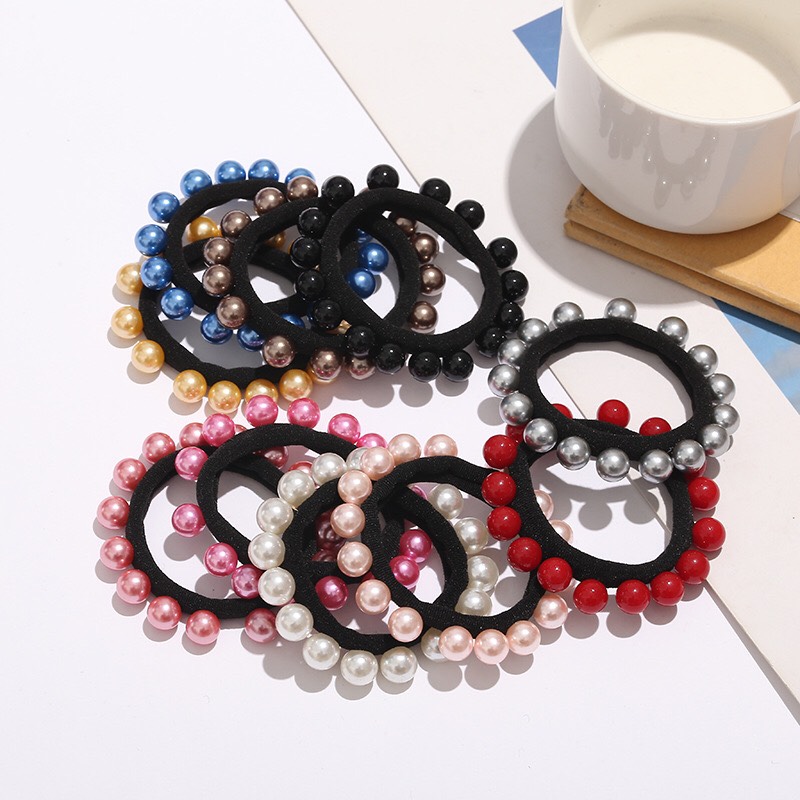 1 dây buộc tóc đính ngọc trai nhiều màu co giãn tốt không gây đau tóc hottrend tl0019