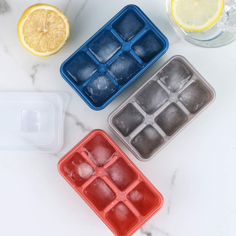 HE🔥 Silicone Ice Cube Mould with DIY Lid 6 Grid Soft Bottom ce Cube Mold Square Fruit Ice Cube Maker Tray Kitchen Bar Tools Acces