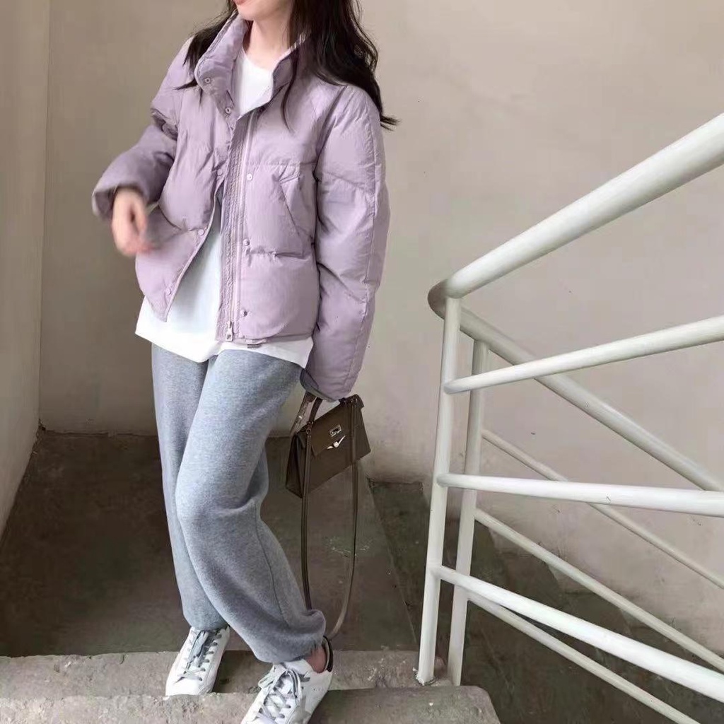Light Violet Winter Coats Women Stand Collar Short Cotton Down Jackets