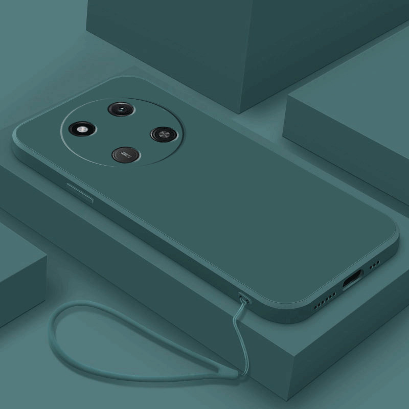 Honor X9C 5G X9C Straight Edge Liquid Silicon Rubber Case + Lanyard Matted TPU Casing Strap Shockproof Cover. 