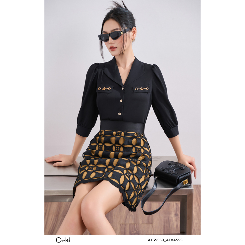 Áo sơ mi công sở thiết kế cố vest tay lỡ chất chifon cao cấp Orchid - AT3S559