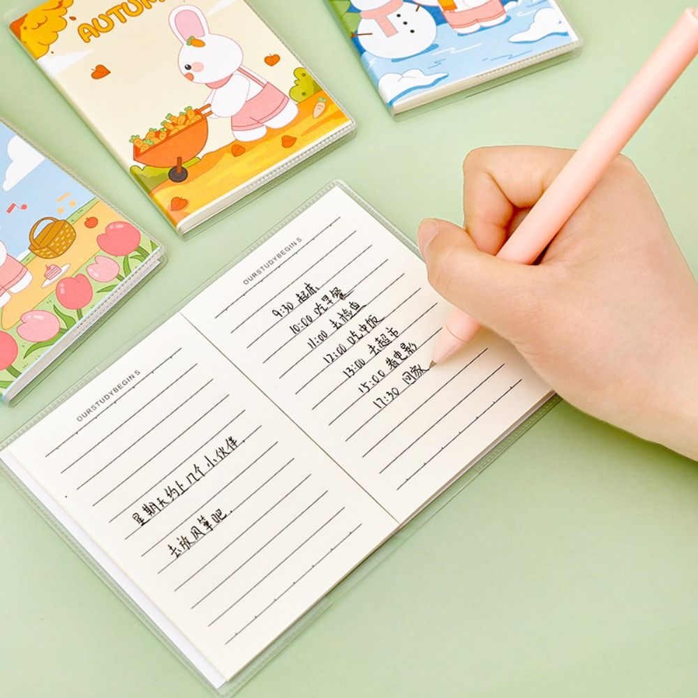 MMLUCK Rubber Sleeve Book Cartoon Mini Notebook A7 Lovely Diary Mini Planner Notebook DIY Journal Forest Mini Share Book Stationery Gift
