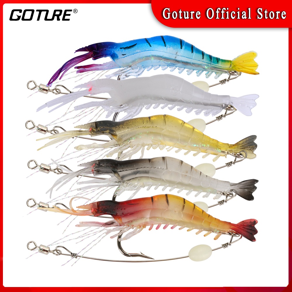 Goture 5pcs/lot Soft Fishing Lure Shrimp Luminous Silicone Artificial Bait  5.6g/9cm Carp Fishing Tackle