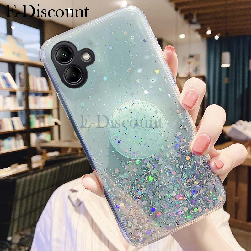 New Phone case Samsung Galaxy M06 Back cover Glittering Soft Stars Moon Sequins Folding Stand Transparent Silicone Anti Drop for Samsung M06 case. 