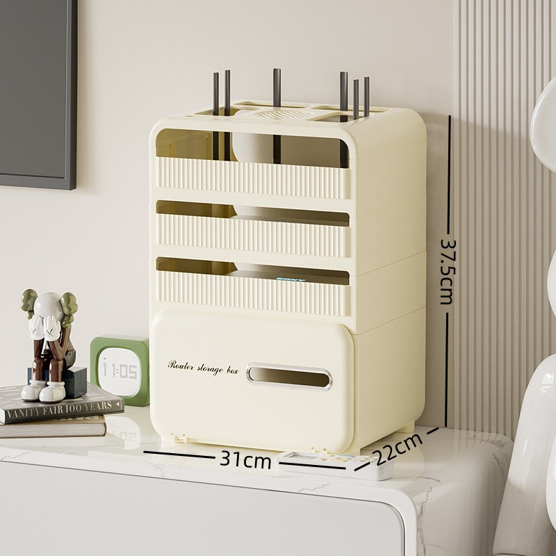 Wifi router storage box, cream wind, home living room, desktop set-top box, shelf, wire socket finishing box
