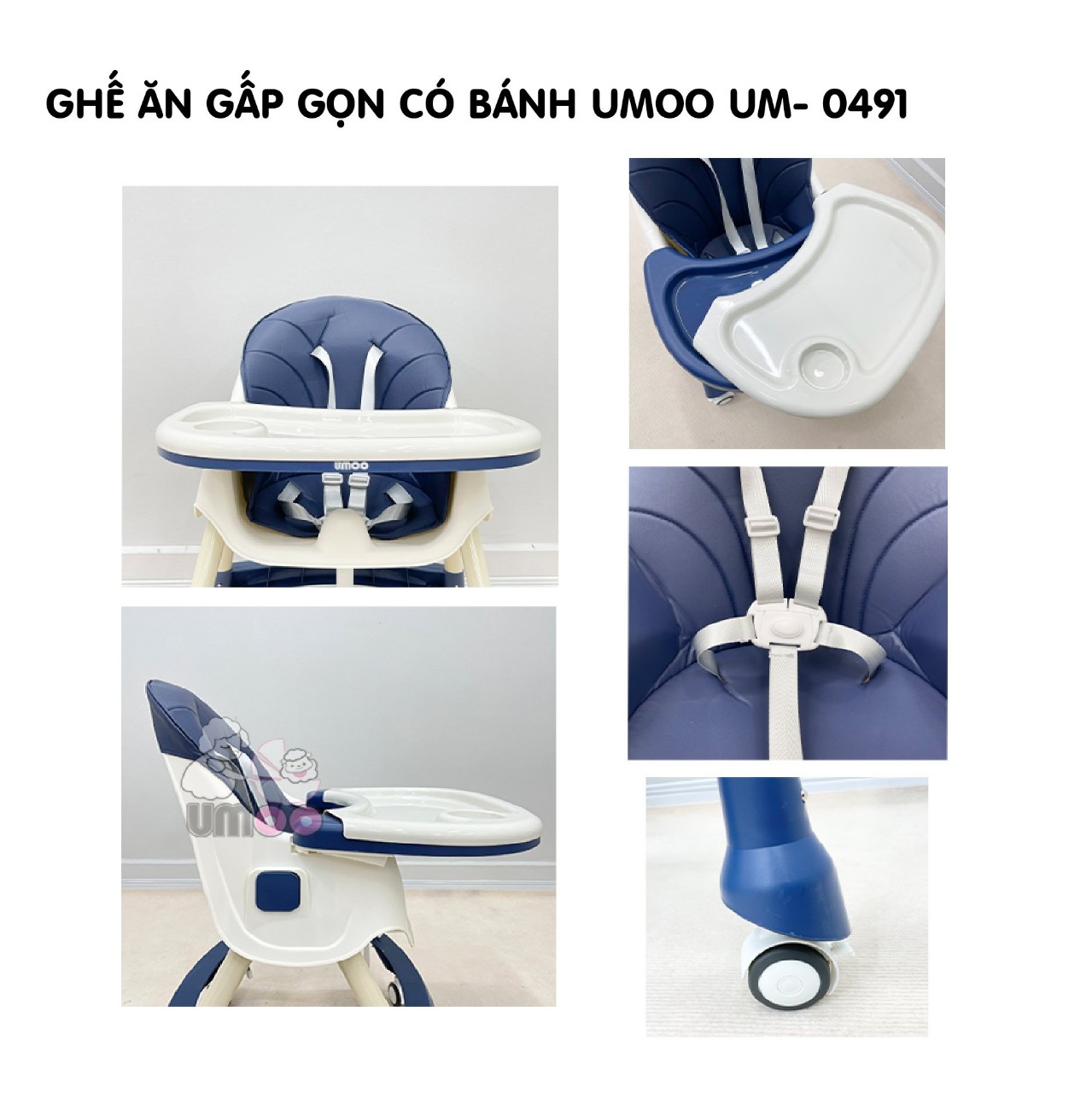 Ghế ăn dặm Umoo cao cấp có Đệm ( 2 phiên bản có bánh xe và không bánh xe)