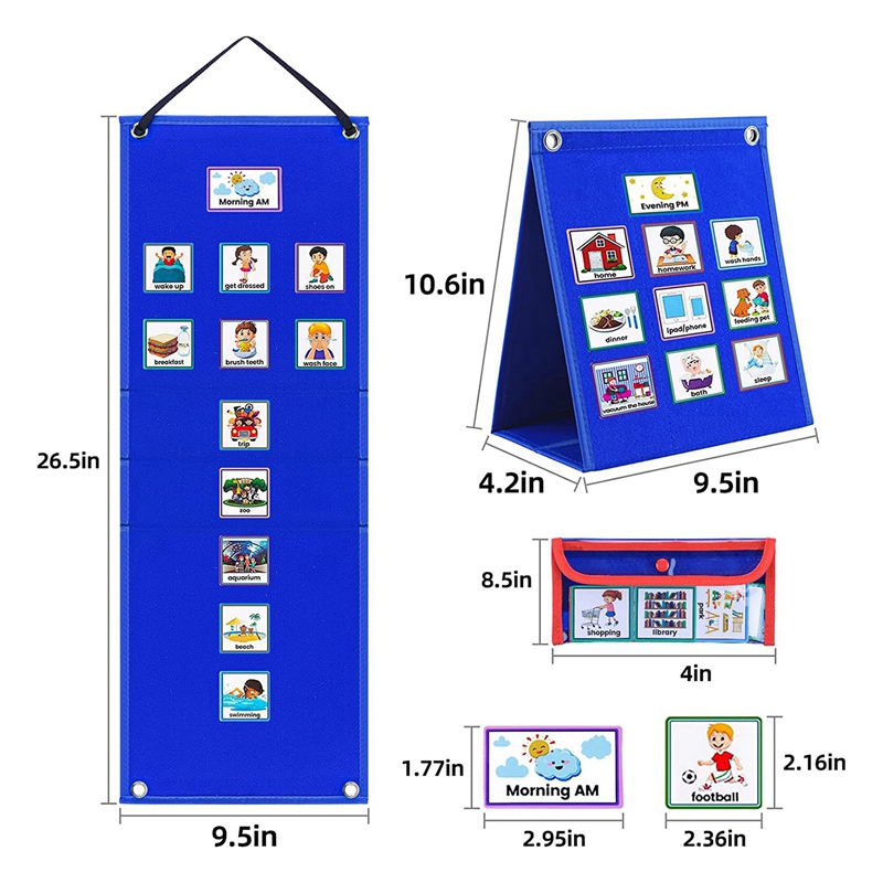 Visual Schedule for Kids Daily Routine Chart Calendar Pocket Blue Autism Learning Behavioral Tool for School