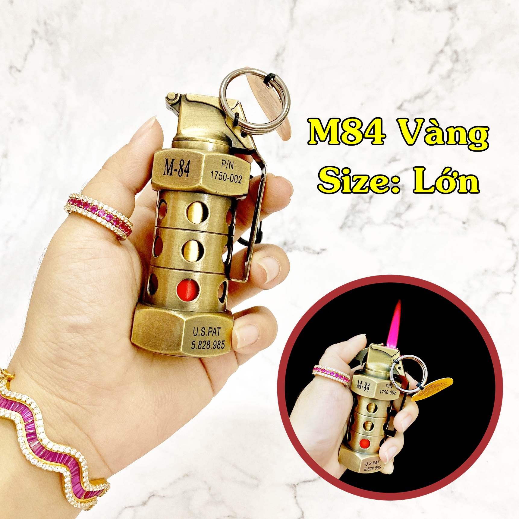 Bật lửa gas khè móc khoá hình trái lựu m84 size 9cm
