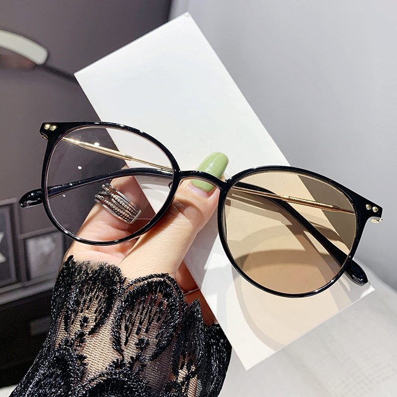 JN IMPRESSION Fashionable Photochromic Myopia Glasses Anti-blue Light Oval Gray Minus Glasses