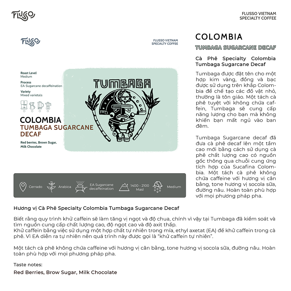 [Khử caffein] Cà Phê Specialty Arabica Colombia Tumbaga Sugarcane Decaf