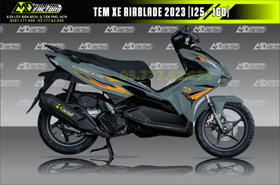 Tem rời AB Airblade 2023 xe xanh xám - mẫu chỉ cam đen đơn giản - dễ dán tại nhà