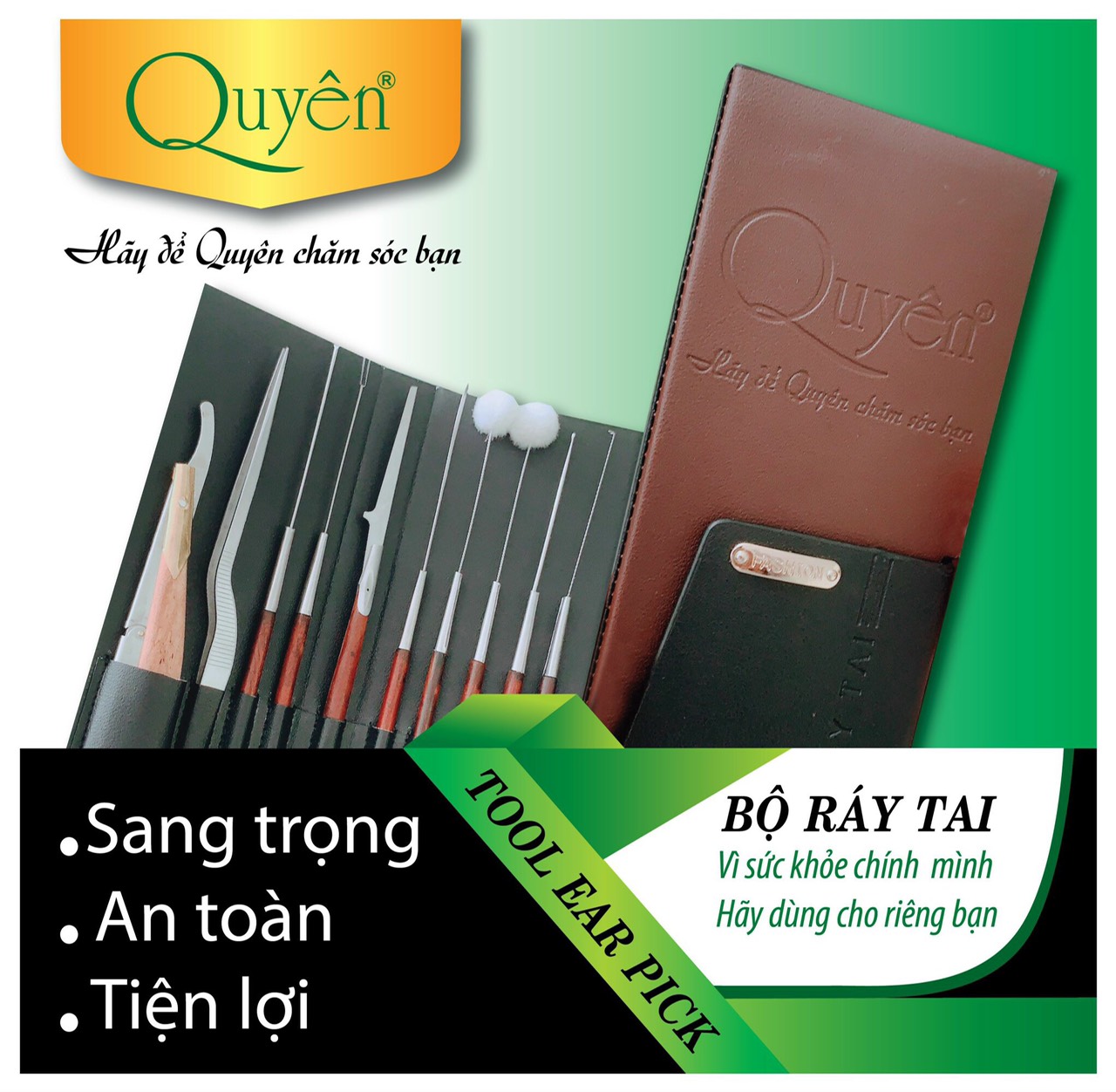 Bộ lấy ráy tai cao cấp quyên - bao da