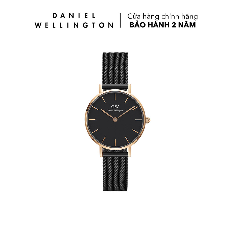 Đồng hồ Daniel Wellington dây lưới thép - Petite Ashfield RG Black Mặt Đen Vỏ Vàng Hồng - 24, 28, 32, 36 mm