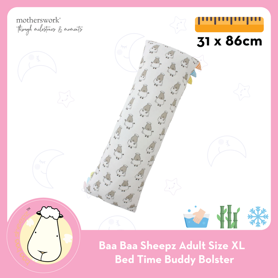 Baa Baa Sheepz Adult Size XL Bed-Time Buddy Bolster Pillow 31 x 86