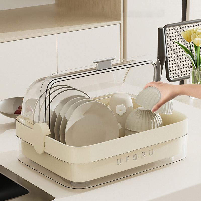 Household multi-functional drain bowl rack Large capacity kitchen bowl storage rack with cover dust-proof plastic drain rack