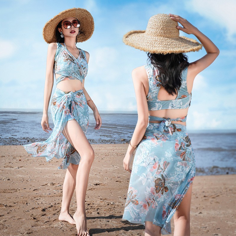 Bộ Bikini Đi Biển Nữ Kèm Khăn Choàng Kín Đáo
