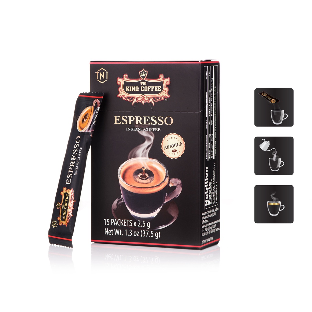 Cà phê đen hòa tan espresso king coffee - hộp 15 gói x 2.5g