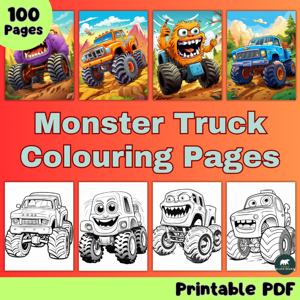 Printable PDF Monster Truck Colouring Pages for Kids | 100 Fun Colouring Pages | CFK01 | Lazada