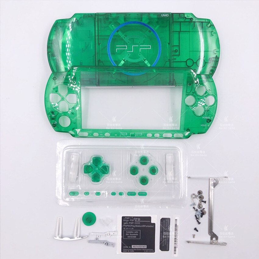 Free shipping crystal colors for psp3000 psp 3000 3004 game console shell replacement full housing cover case with button kit
