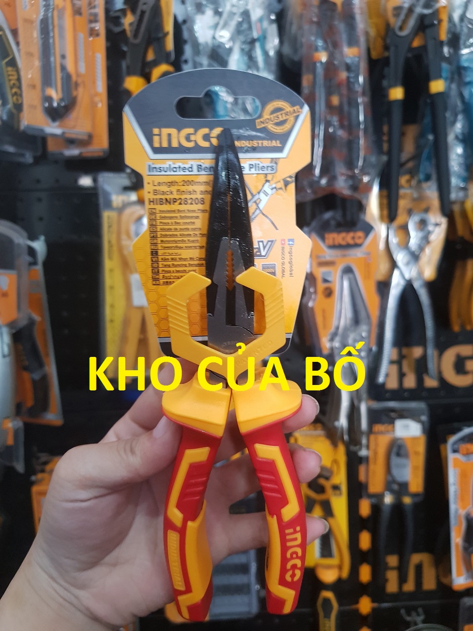 Kềm mũi cong cách điện 8"/200mm ingco hibnp28208