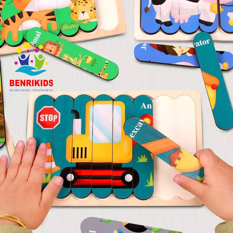 Đồ play folded shape wooden intelligence with carrying case for baby play creativity, đồ jigsaw many details with eye-catching colors, safe for children