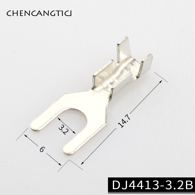50 Pcs Fork Spade Terminal Block Cold-Pressed Bare 3.2mm Terminal Pin U/y-Shaped Grounding Lug Dj4413-3.2b. 