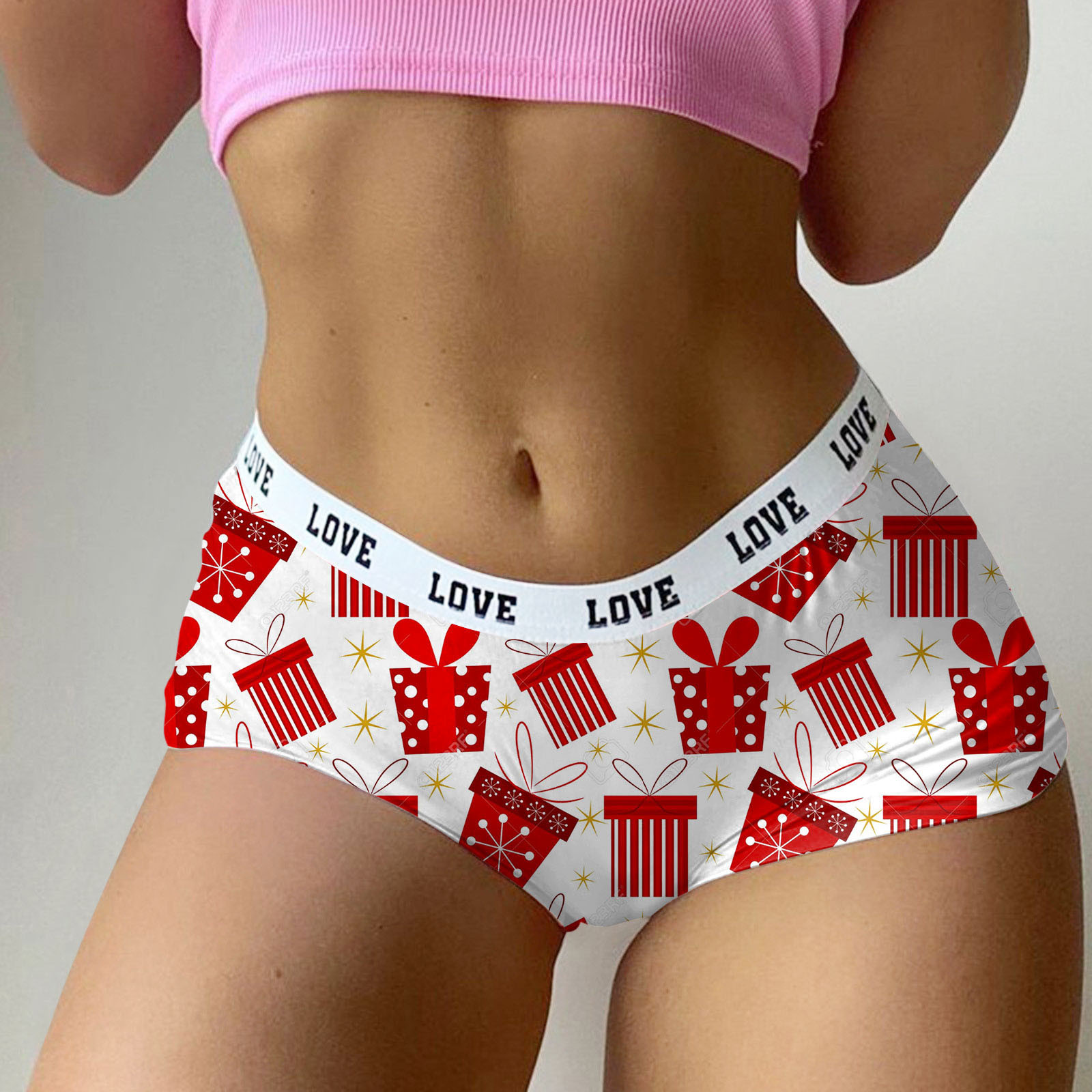 Womens Christmas Print Shorts Funny Boxer Brief Underwear Boyshort Ladies  Panties Pajamas