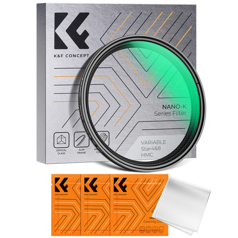 K&F Concept Nano-C Series 49mm-82mm adjustable 4 Points & 8 Points star filter with 18 Multi-Layer Coatings for night shooting and light source shooting, Suitable for micro-single SLR camera