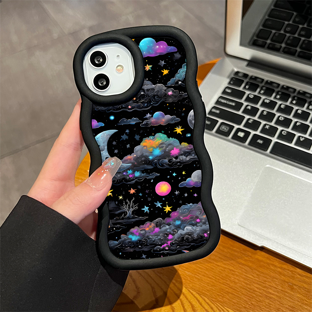 AMORVOR for OPPO A1K Realme C2 Back Cover Colorful Black Cloud Pattern Luxury Phone Case Macaron Wave Soft Silicone Mobile Cover. 