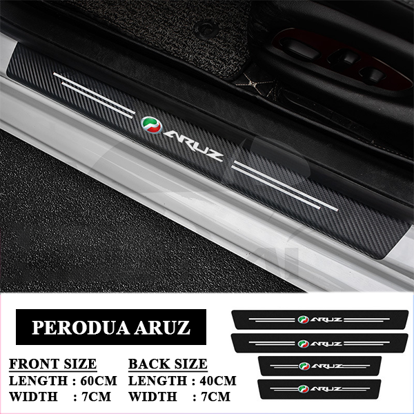 4 Pcs Carbon Fiber Leather Car Door Sill Strip Anti Scratch Door Step