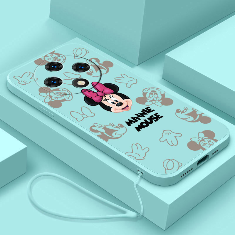 OPPO Reno 12F Reno12 F 5G Minnie Cartoon Mouse Case Shockproof Luxury Liquid Silicon Cover with Lanyard. 